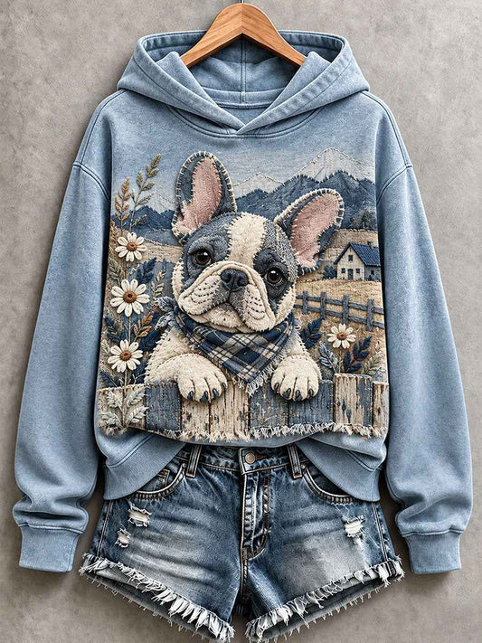 Women's Lovely French Bulldog Patchwork Art Hoodie