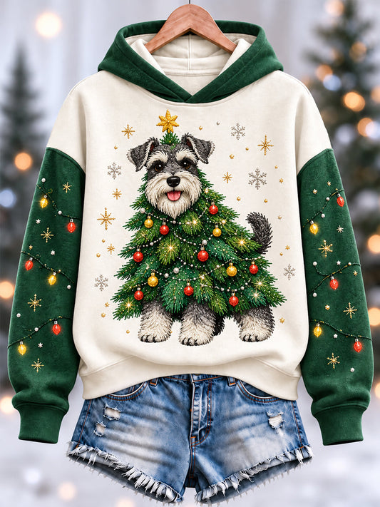 Women's Funny Cute Schnauzer Christmas Tree Print Casual Hoodie gracestitchs