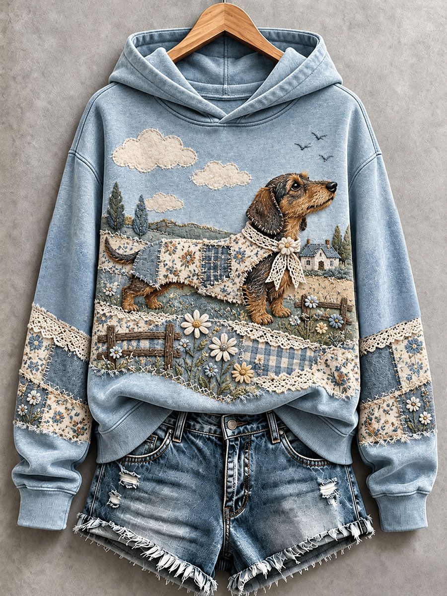 Women's Lovely Dachshund Patchwork Art Hoodie gracestitchs