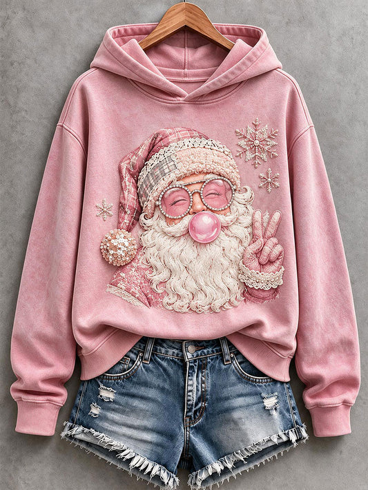 Women's Funny Pink Santa Hoodie gracestitchs