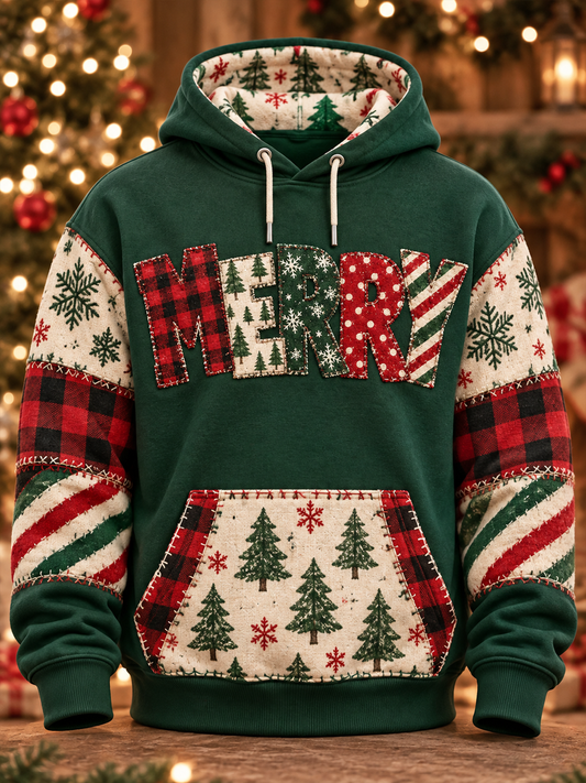 Men's Christmas MERRY printed Hoodie with Pockets gracestitchs