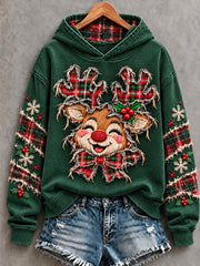 Women's Christmas Elk Art Printed Hoodie gracestitchs