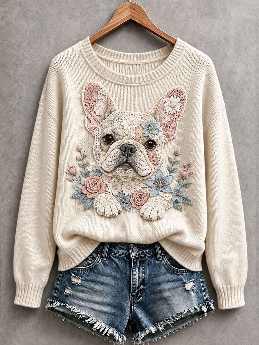Women's Lovely French Bulldog Cozy Knit Sweater gracestitchs