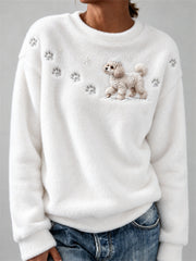 Women's Poodle Dog in the Snow Paw Prints & Snowflakes Print Cozy Flannel Sweatshirt gracestitchs