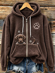 Women's Cute Peeking Chocolate Labrador Retriever Dog & Paw Print Cozy Flannel Jacket gracestitchs