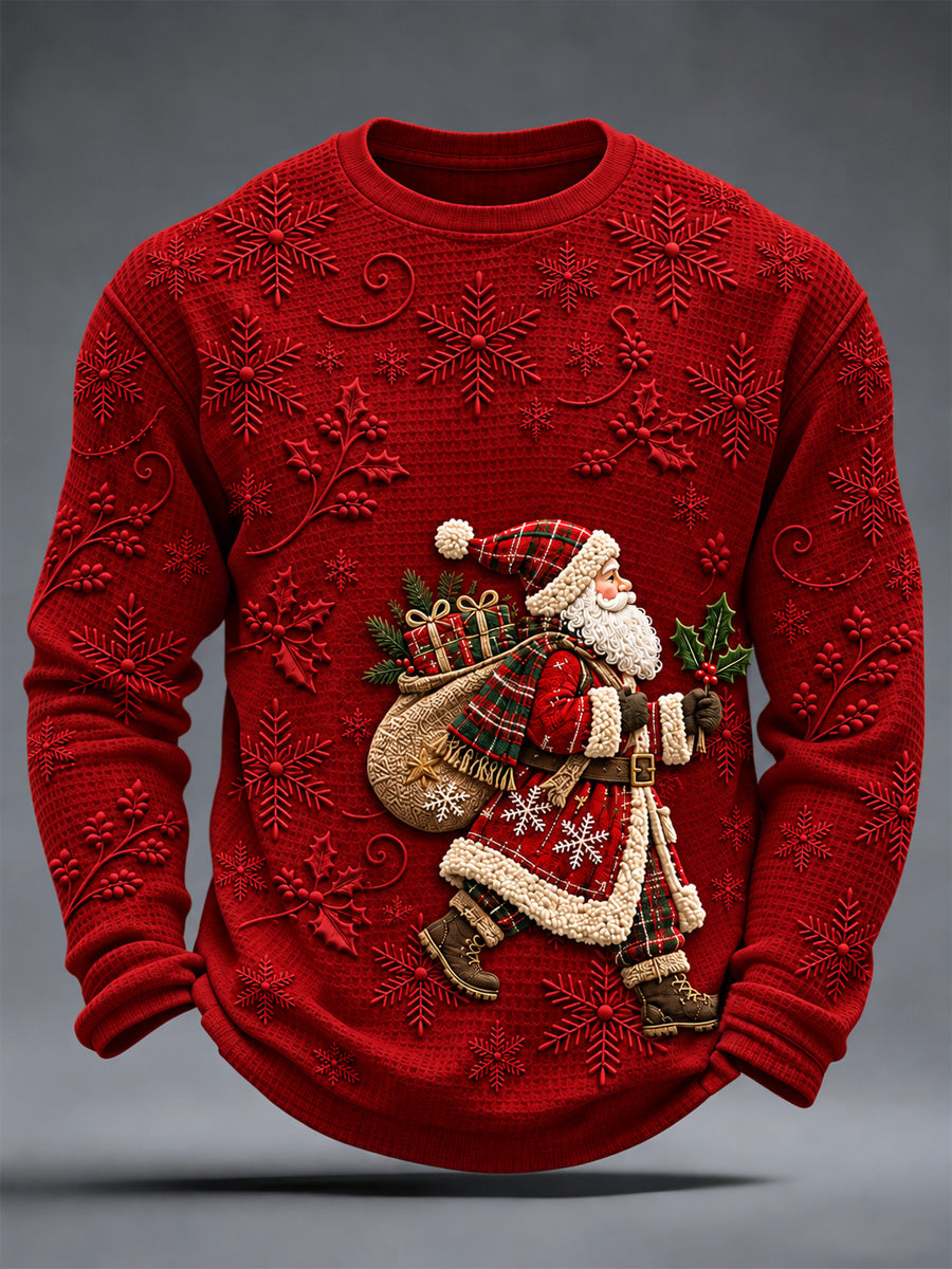 Men's Christmas Print Waffle Long Sleeve Top gracestitchs