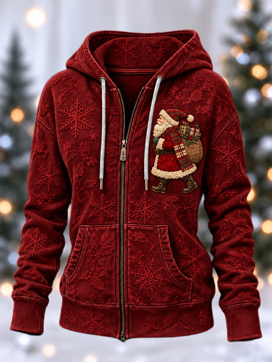 Women's Christmas Print Zip-Up Hoodie gracestitchs