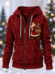 Women's Christmas Print Zip-Up Hoodie gracestitchs