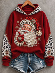 Women's Christmas Santa Claus Leopard Print Casual Hoodie gracestitchs