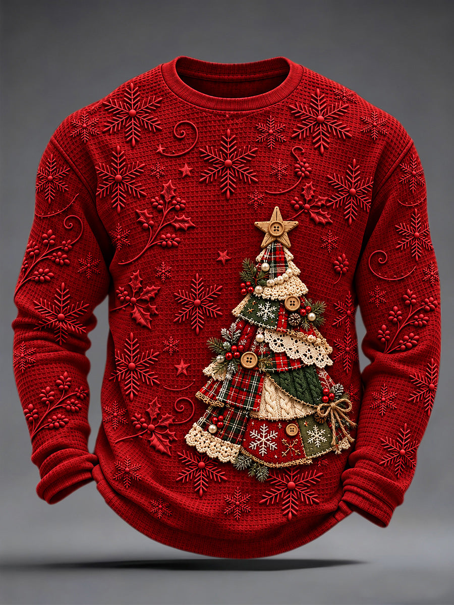 Men's Christmas Print Waffle Long Sleeve Top gracestitchs