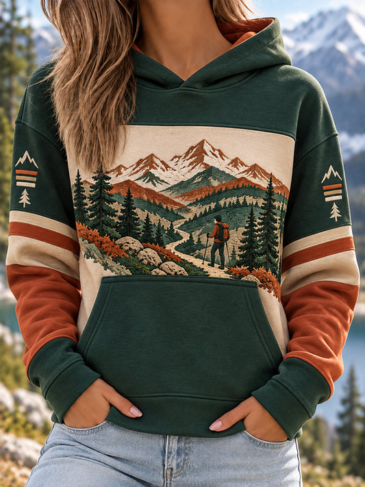 Women's Wilderness Trail Print Hike Lovers Casual Hoodie gracestitchs