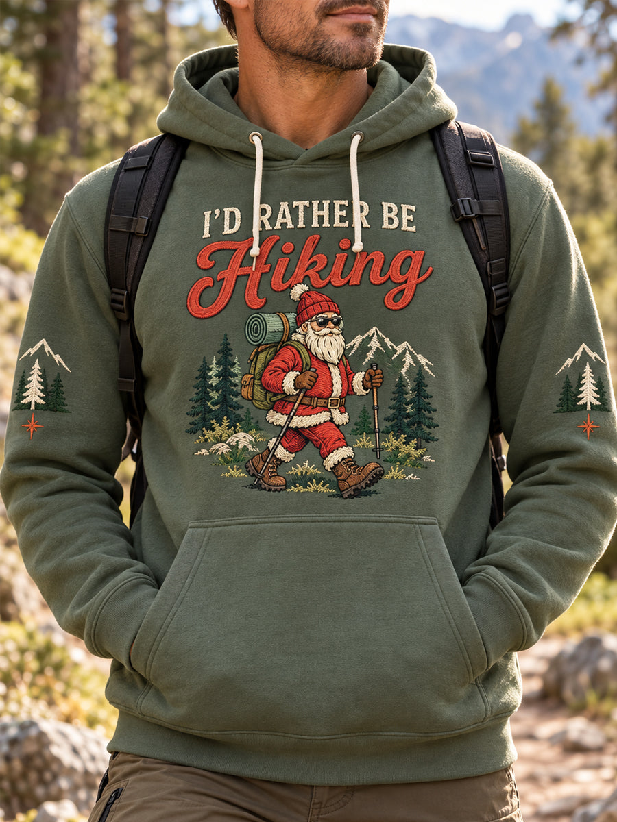 Men's I'd Rather Be Hiking Santa Claus Casual Hoodie gracestitchs