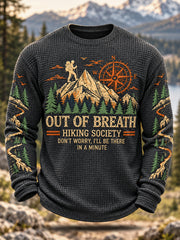Men's Funny Out Of Breath Hiking Society Print Hike Lovers Casual Waffle Long Sleeve T-Shirt gracestitchs