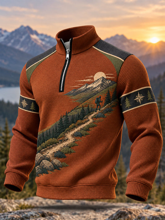 Men's Wilderness Trail Print Hike Lovers Casual Zipper Sweatshirt gracestitchs