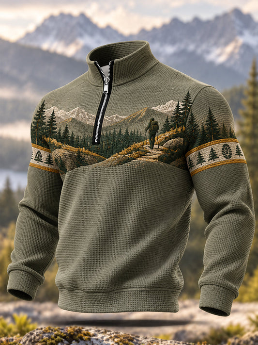 Men's Wilderness Trail Print Hike Lovers Casual Zipper Sweatshirt gracestitchs