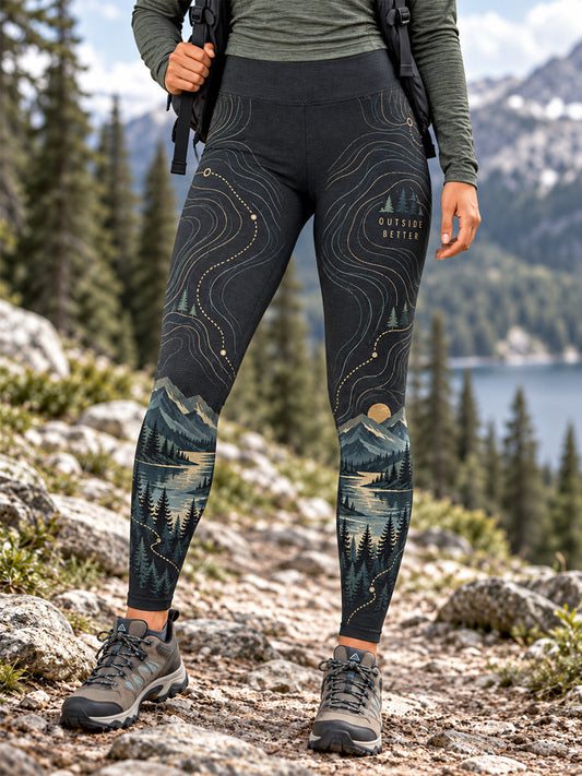 Women's Wilderness Trail Print Hike Lovers Leggings gracestitchs