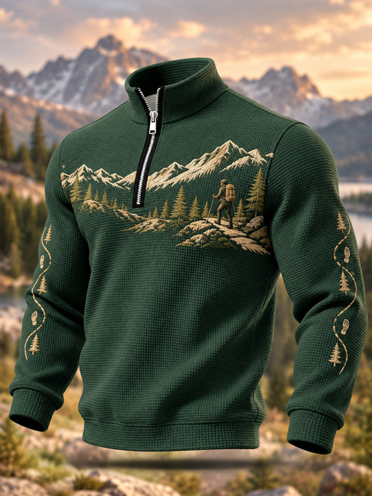 Men's Wilderness Trail Print Hike Lovers Casual Zipper Sweatshirt gracestitchs