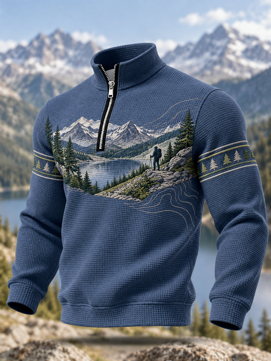 Men's Wilderness Trail Print Hike Lovers Casual Zipper Sweatshirt gracestitchs
