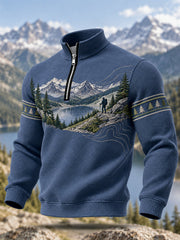 Men's Wilderness Trail Print Hike Lovers Casual Zipper Sweatshirt gracestitchs