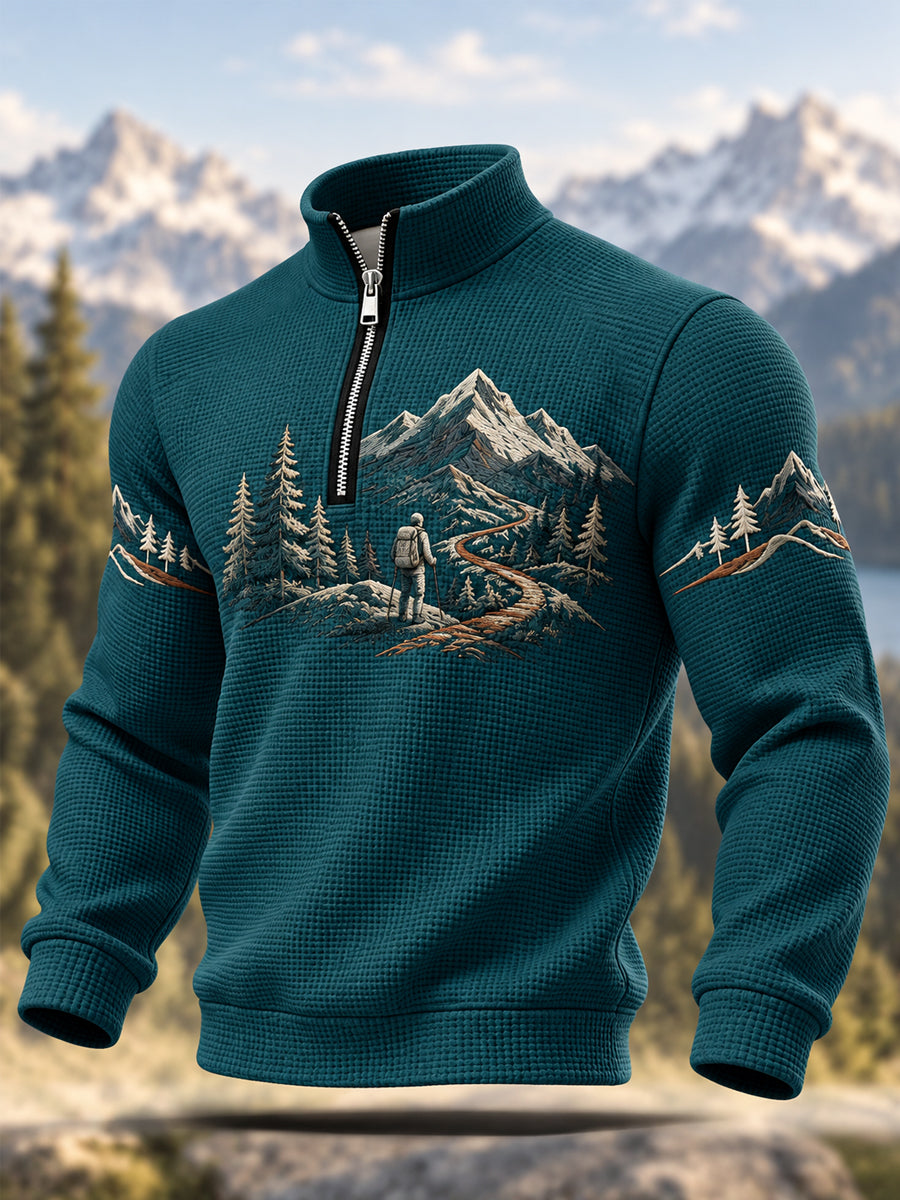 Men's Wilderness Trail Print Hike Lovers Casual Zipper Sweatshirt gracestitchs