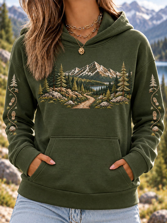Women's Wilderness Trail Print Hike Lovers Casual Hoodie gracestitchs
