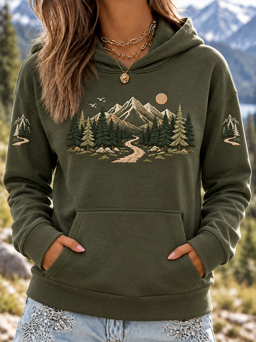 Women's Wilderness Trail Print Hike Lovers Casual Hoodie gracestitchs