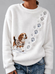 Women's Winter Snowy Beagle Pattern Casual Flannel Sweatshirt gracestitchs
