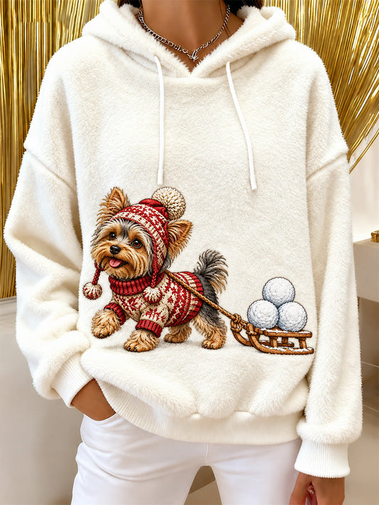 Women's Cute Dog Print Flannel Hoodie gracestitchs