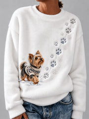Women's Winter Snowy Yorkshire Terrier Pattern Casual Flannel Sweatshirt gracestitchs