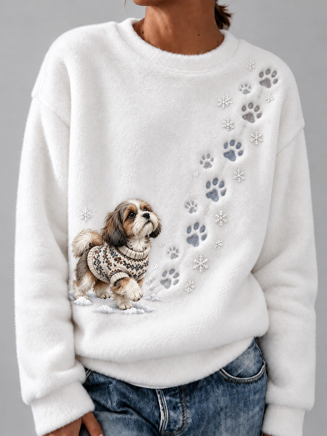 Women's Shih Tzu Pattern Causal Flannel Sweatshirt gracestitchs