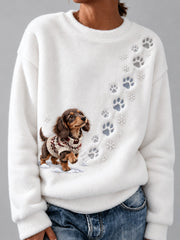Women's Winter Snowy Dachshund Pattern Casual Flannel Sweatshirt gracestitchs
