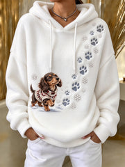 Women's Dachshund Pattern Causal Flannel Hoodie gracestitchs