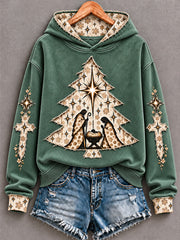 Women's Christian Christmas True Story  Art Printed Hoodie gracestitchs