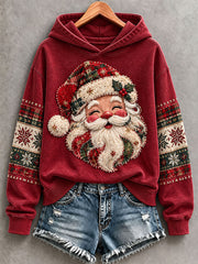 Women's Santa Print Hoodie gracestitchs