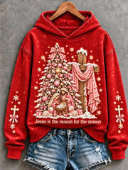 Women's Christian Christmas Joy To The World Art Printed Hoodie gracestitchs
