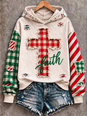 Women's Christmas Cross Print Casual Hoodie gracestitchs