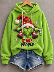 Women's Ew People Gnome Print Flannel Hoodie gracestitchs