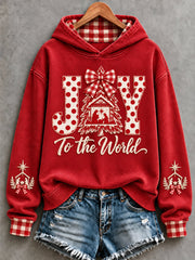 Women's Christian Christmas Joy To The World Art Printed Hoodie gracestitchs