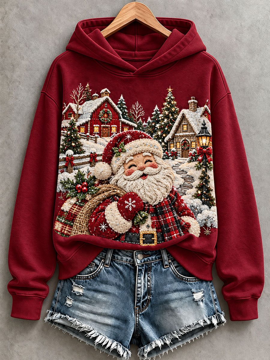 Women's Santa Print Hoodie gracestitchs