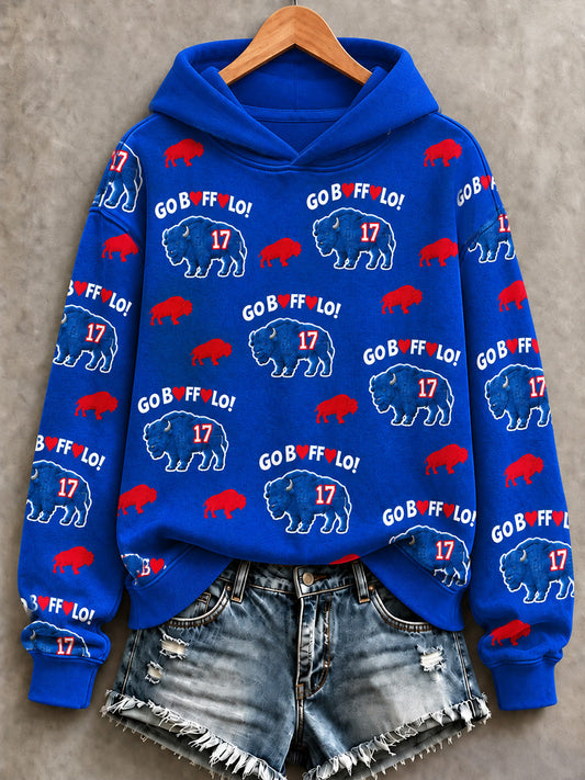 Women's Football Lover Buffalo Print Casual Zip-Up Hoodie gracestitchs