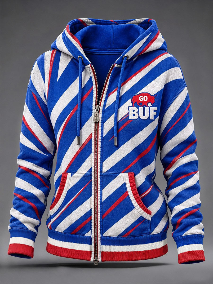 Women's Football Lover Buffalo Print Casual Zip-Up Hoodie gracestitchs