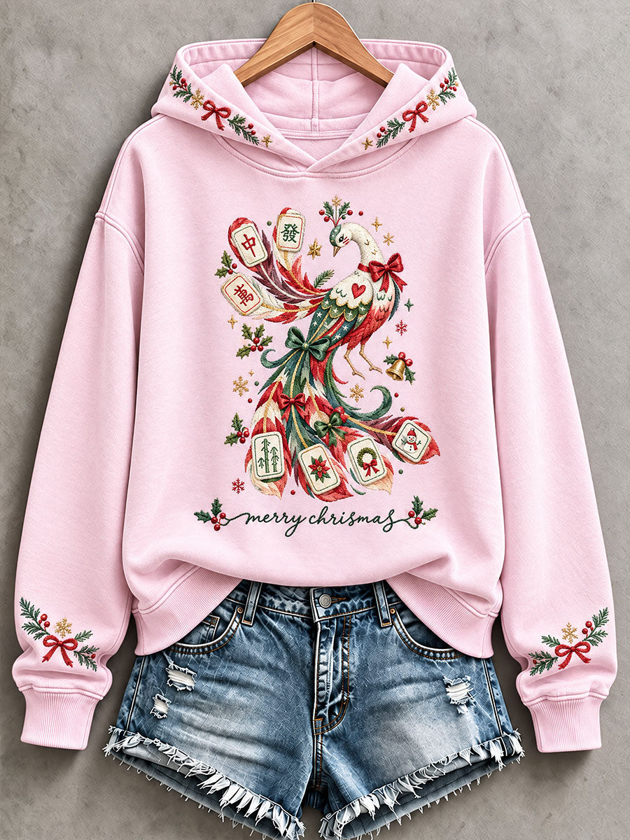 Women's Christmas Mahjong Print Casual Hoodie gracestitchs