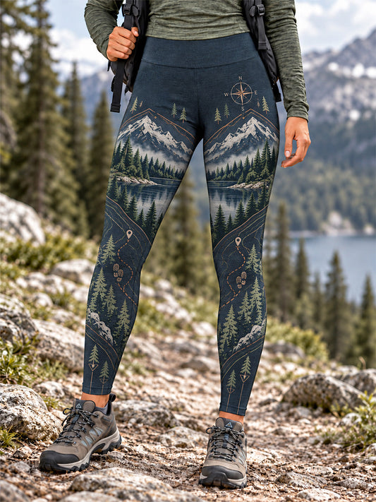 Women's Wilderness Trail Print Hike Lovers Leggings gracestitchs