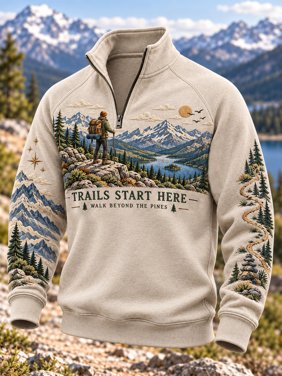 Men's Wilderness Trail Print Hike Lovers Zip-Up Hoodie gracestitchs