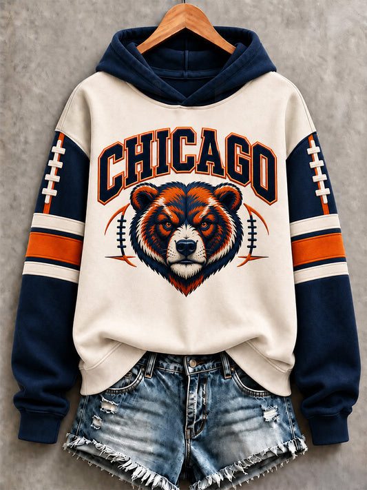 Women's Chicago Football Lover Bear Art Print Hoodies gracestitchs