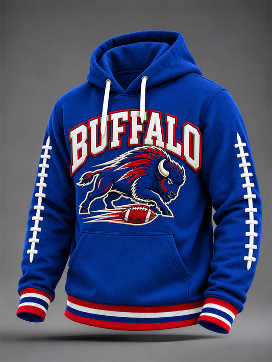 Men's Football Lover Buffalo Print Oversized Drop-Shoulder Hoodie with Pockets gracestitchs