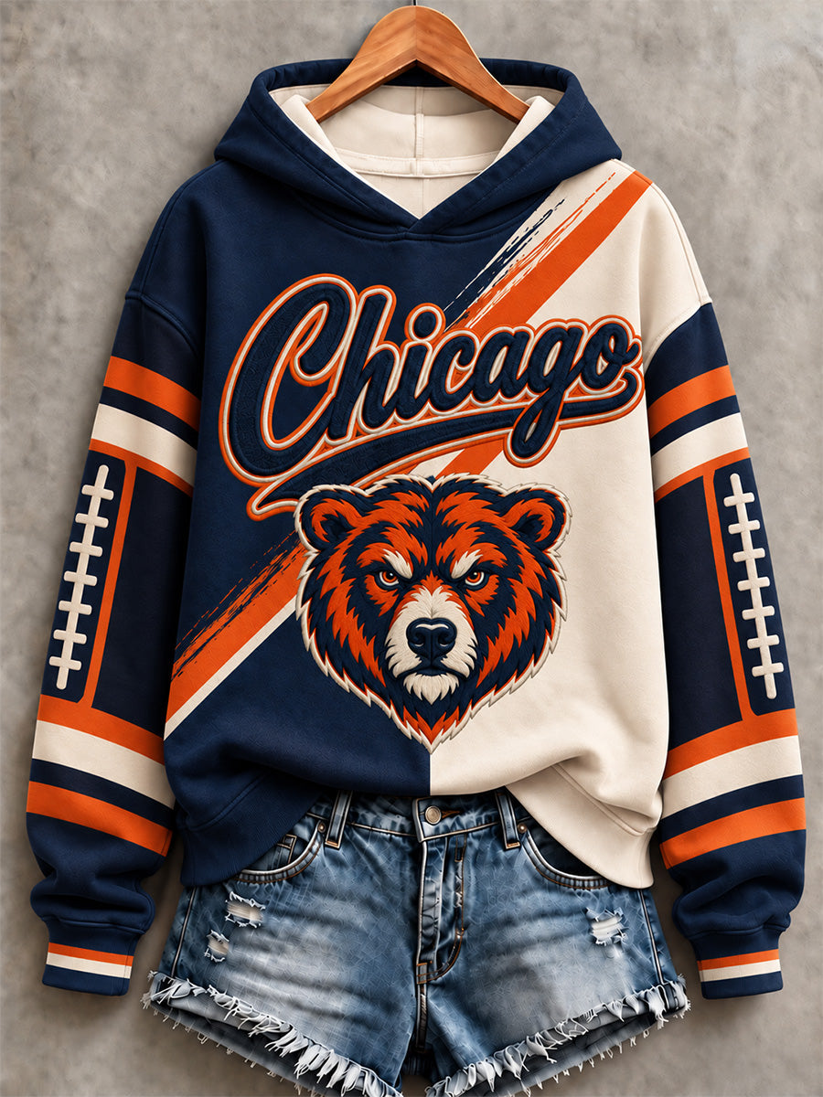 Women's Chicago Football Lover Bear Art Print Hoodies gracestitchs