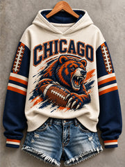 Women's Chicago Football Lover Bear Art Print Hoodies gracestitchs