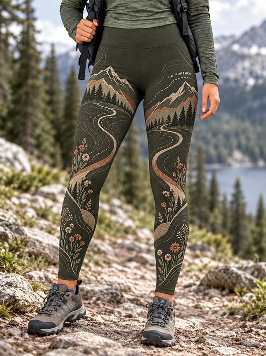 Women's Go Further Wilderness Trail Print Hike Lovers Leggings gracestitchs