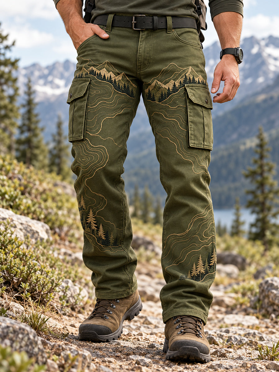 Men's Wilderness Trail Print Hike Lovers Casual  Cargo Pants gracestitchs